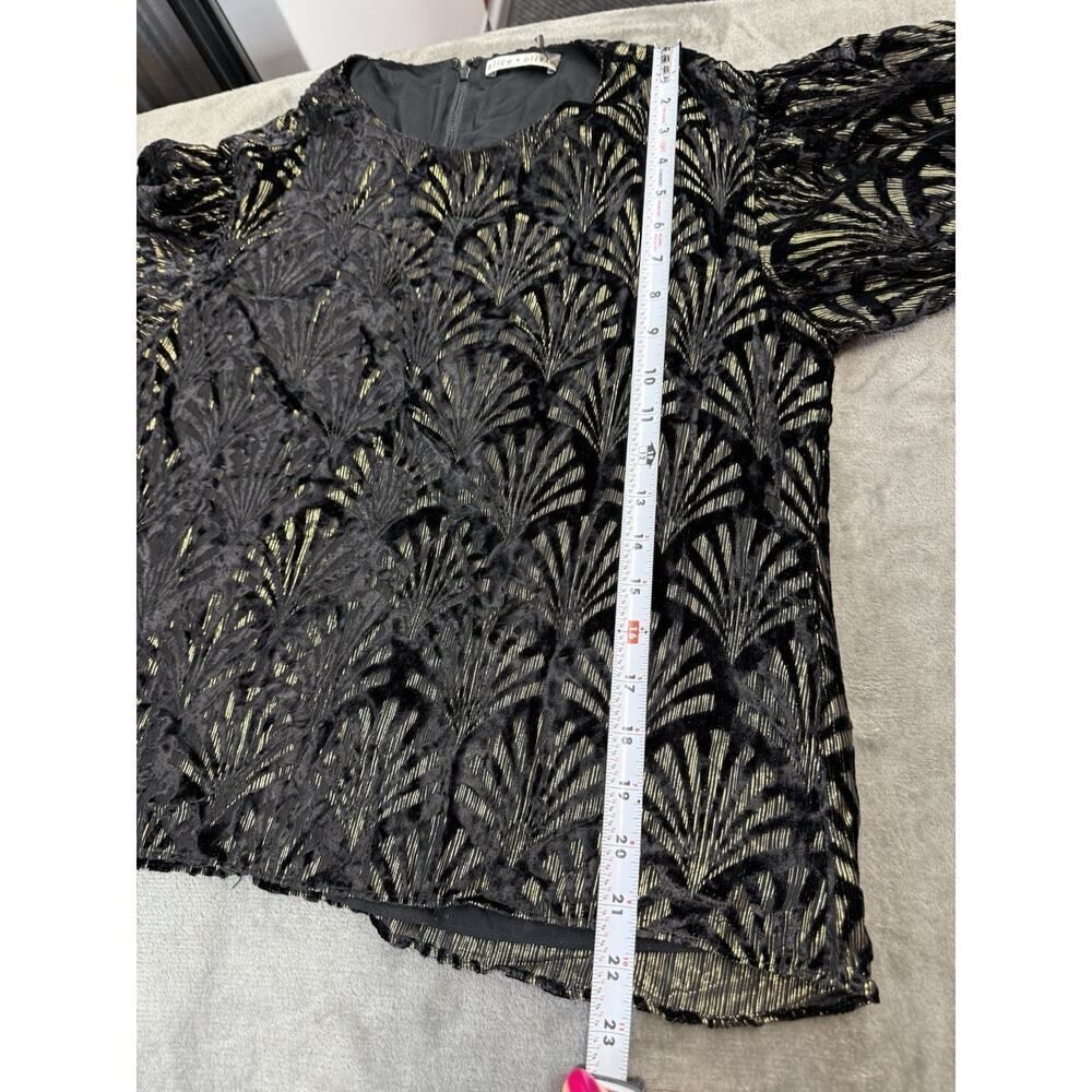Alice + Olivia Black Metallic Art Deco Blouse Small 3/4 Sleeve Party Top - Picture 8 of 12